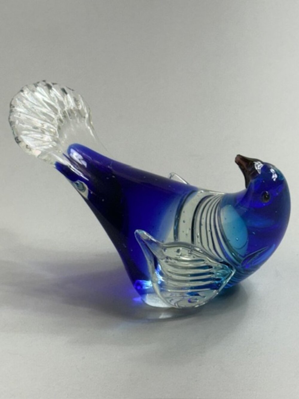 Vintage Murano Glass Bird Sculpture Figurine Quail Peacock Paperweight Crystal